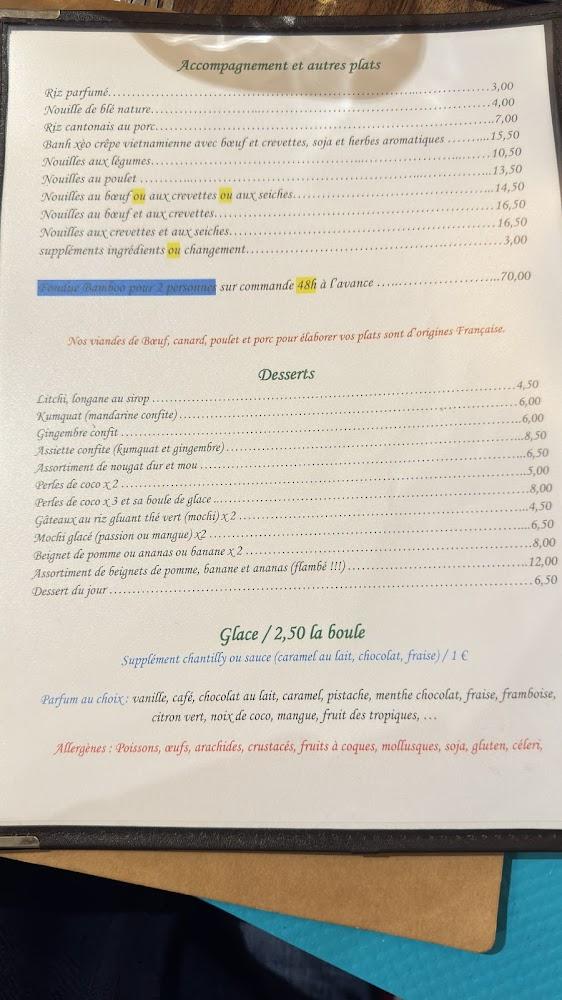 Bamboo restaurant Millau - Menu Image 1