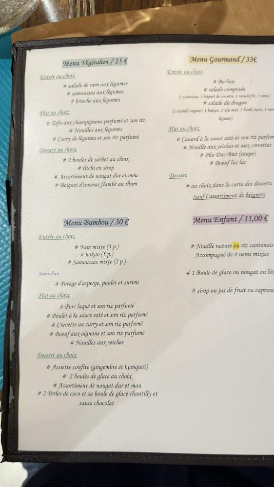 Bamboo restaurant Millau - Menu Image 2